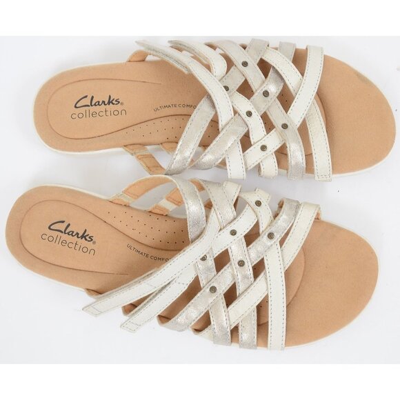 Clarks Elizabelle Rio Women's 9 Leather Slide Sandals Hook & Loop Slip On Comfy - Picture 3 of 10